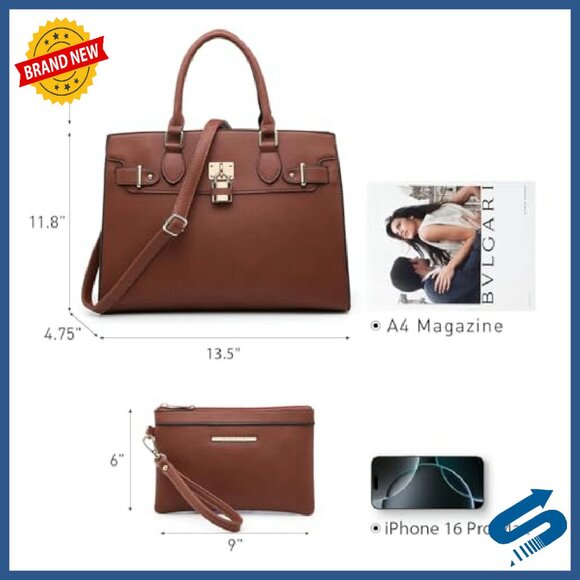 Vegan Leather Tote with Clutch, 13.5\